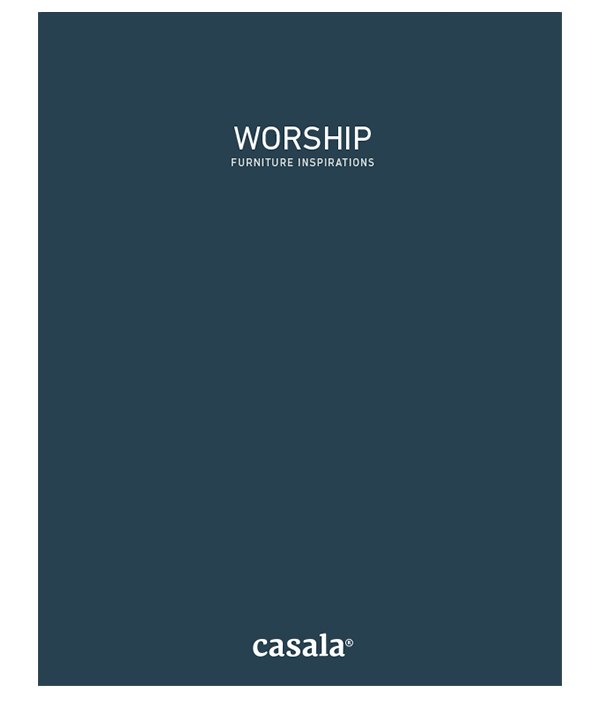 Church furniture Casala | worship brochure with church chairs, tables and transport dollies