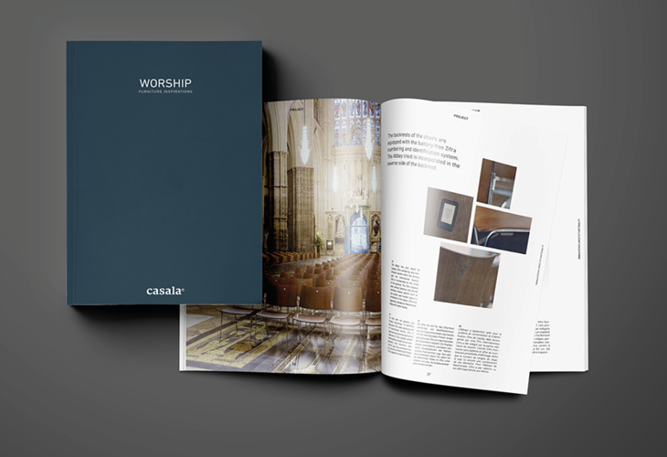 Brochure kerkmeubilair Casala | Brochure Worship met kerkstoelen, tafels en transportwagens